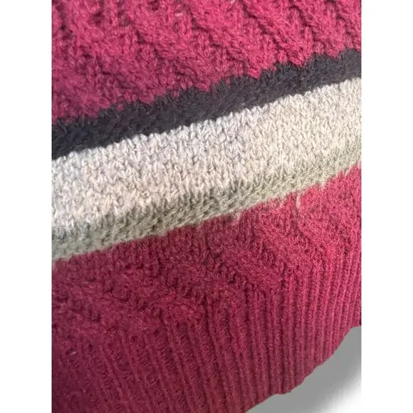 Vintage London Fog Striped Knit Sweater Vest Burgundy Multicolor 90s Grandpa
